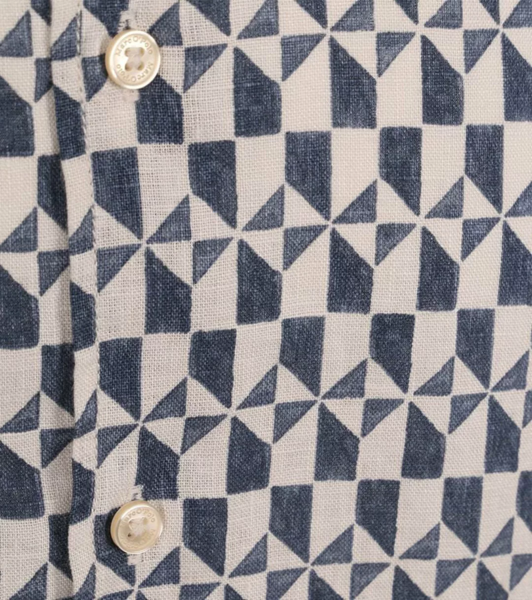 Marc O'Polo Hemd Leinen Druck Blau - Größe M günstig online kaufen