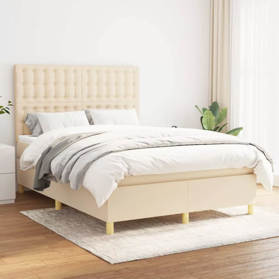 Vidaxl Boxspringbett Mit Matratze Creme 140x200 Cm Stoff günstig online kaufen