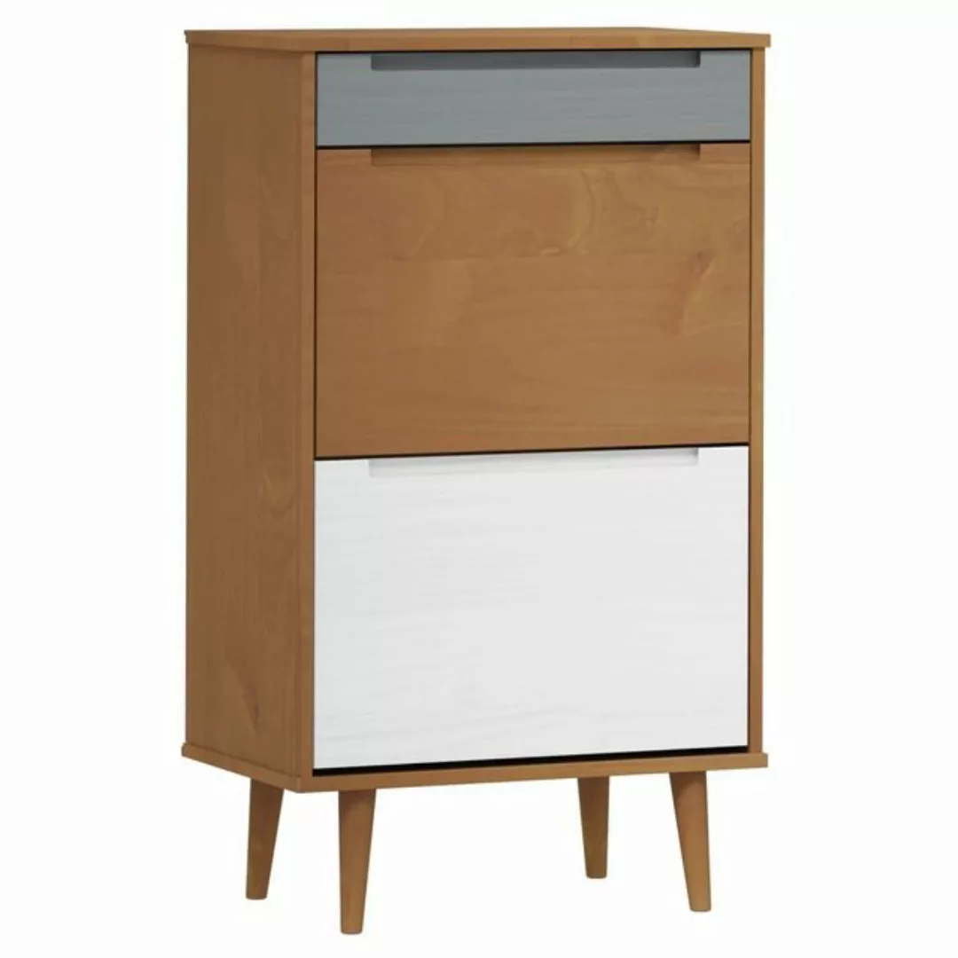 furnicato Schuhschrank MOLDE Braun 59,5x35x103 cm Massivholz Kiefer günstig online kaufen