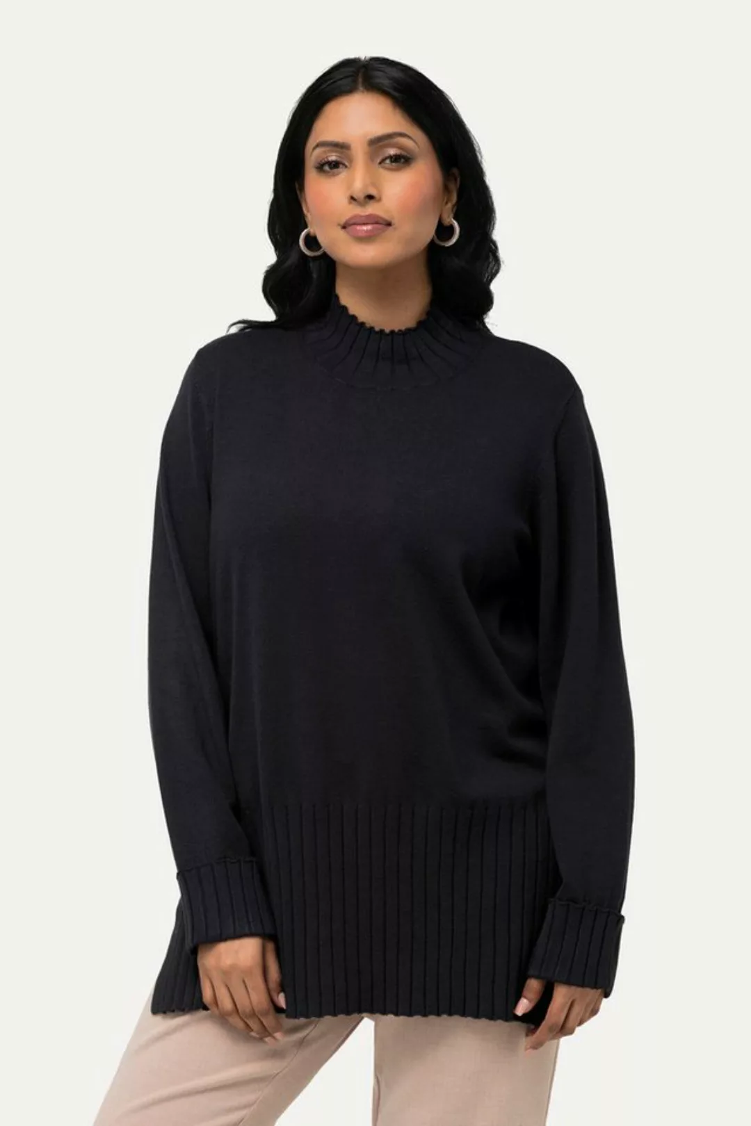 Ulla Popken Strickpullover Pullover gerippter Stehkragen Langarm günstig online kaufen