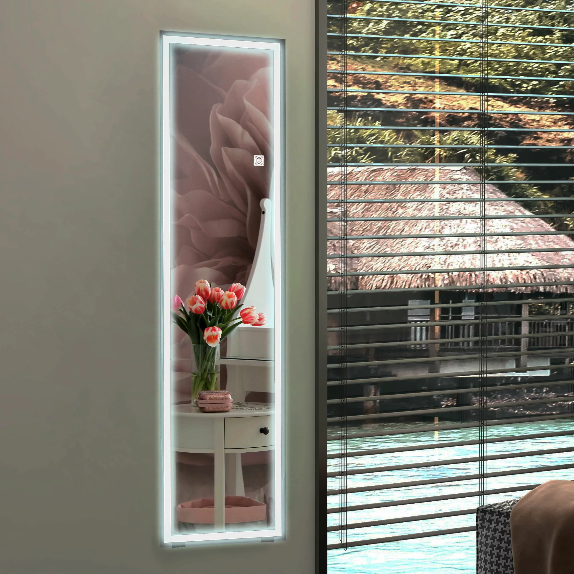 HOMCOM Ganzkörperspiegel, 40 x 150 cm Standspiegel, Wandspiegel mit LED-Leu günstig online kaufen
