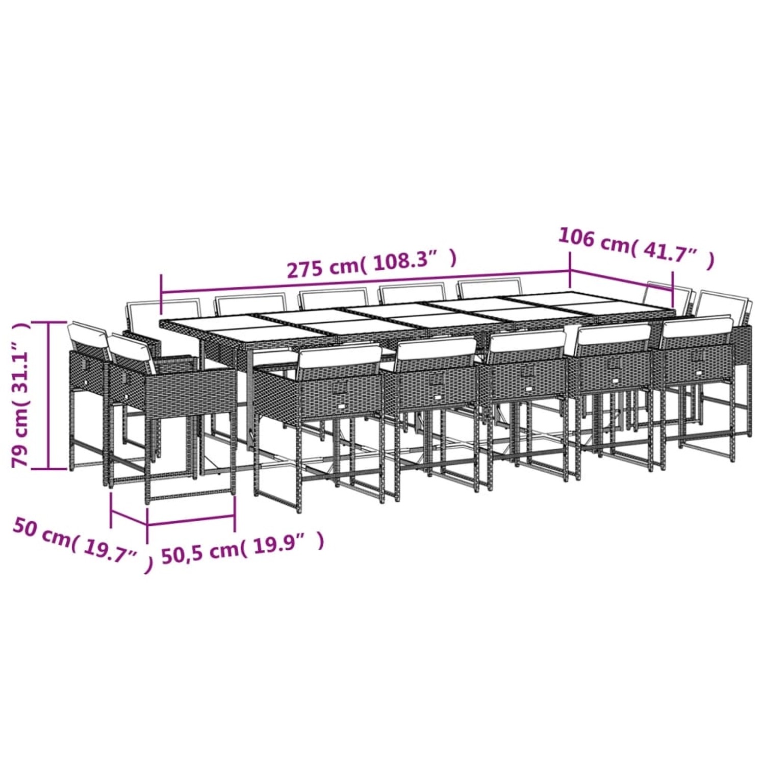 vidaXL 15-tlg. Garten-Essgruppe mit Kissen Schwarz Poly Rattan günstig online kaufen