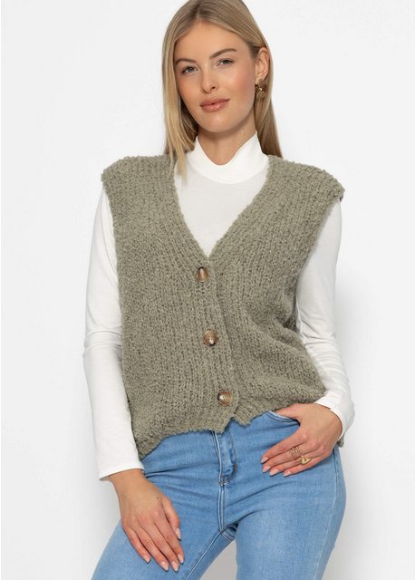 SASSYCLASSY Kurzweste Oversize Strickweste Damen mit Knöpfe Elegant Lässige günstig online kaufen