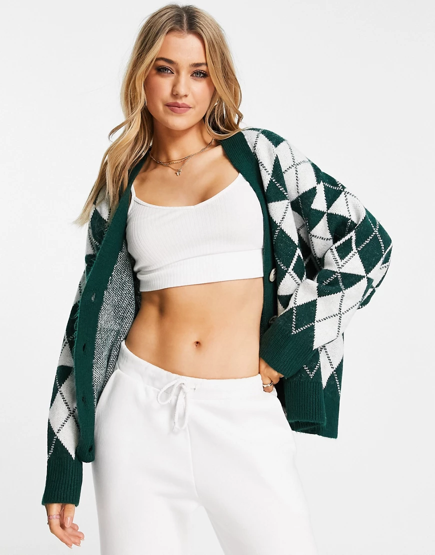 Pull&Bear – Statement-Strickjacke in Grün günstig online kaufen