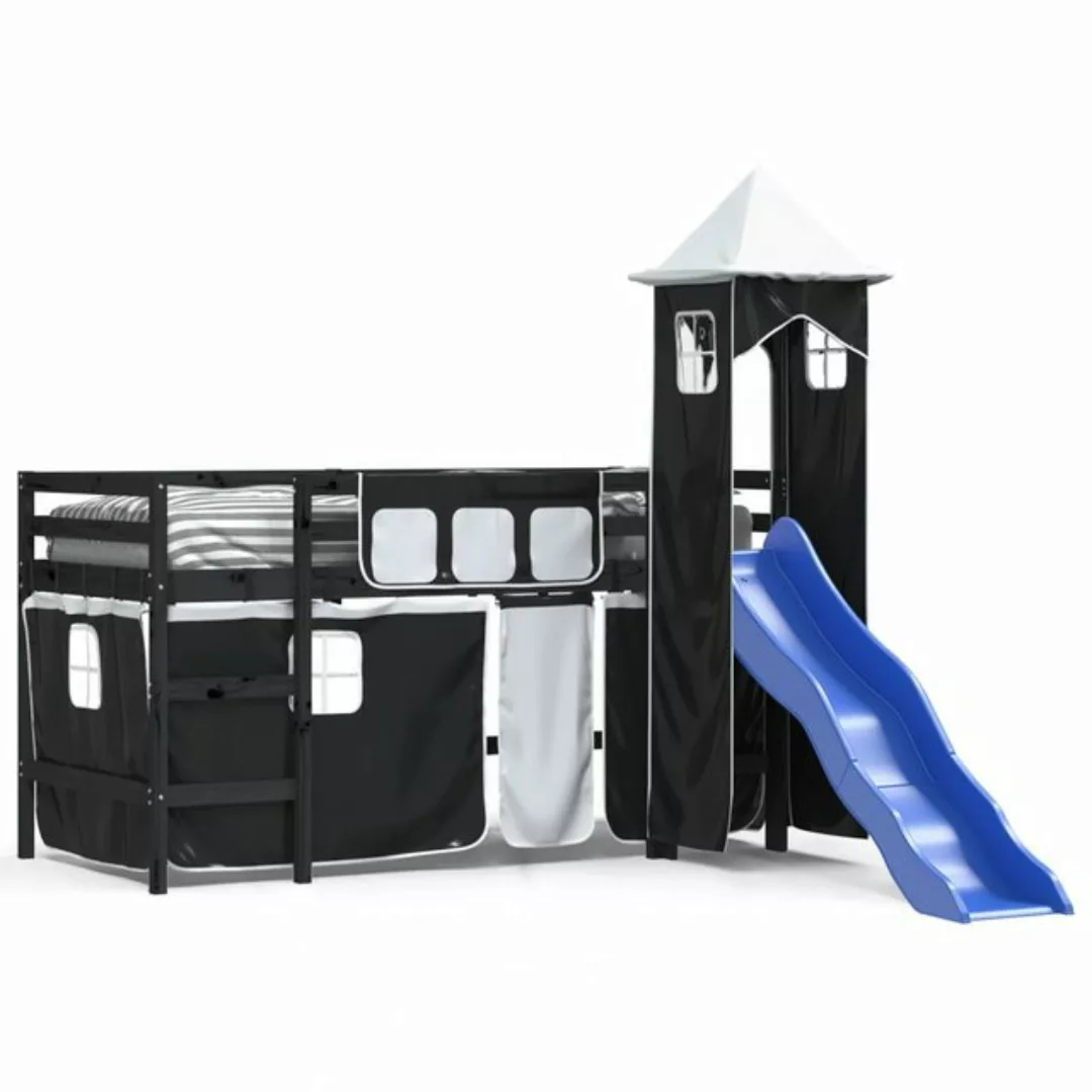 vidaXL Kinderbett Kinderhochbett mit Turm Weiß Schwarz 80x200 cm Kiefernhol günstig online kaufen