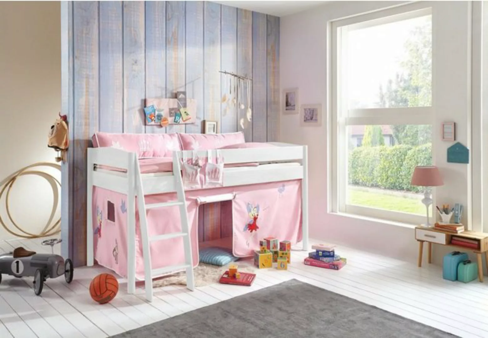 Natur24 Kinderbett Halbhohes Einzelbett Mischelle Buche lackiert 90x200cm günstig online kaufen