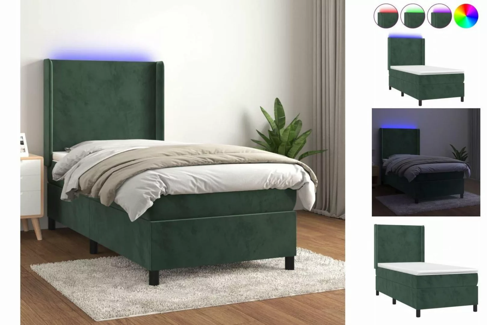 vidaXL Bettgestell Boxspringbett mit Matratze LED Dunkelgrün 80x200 cm Samt günstig online kaufen