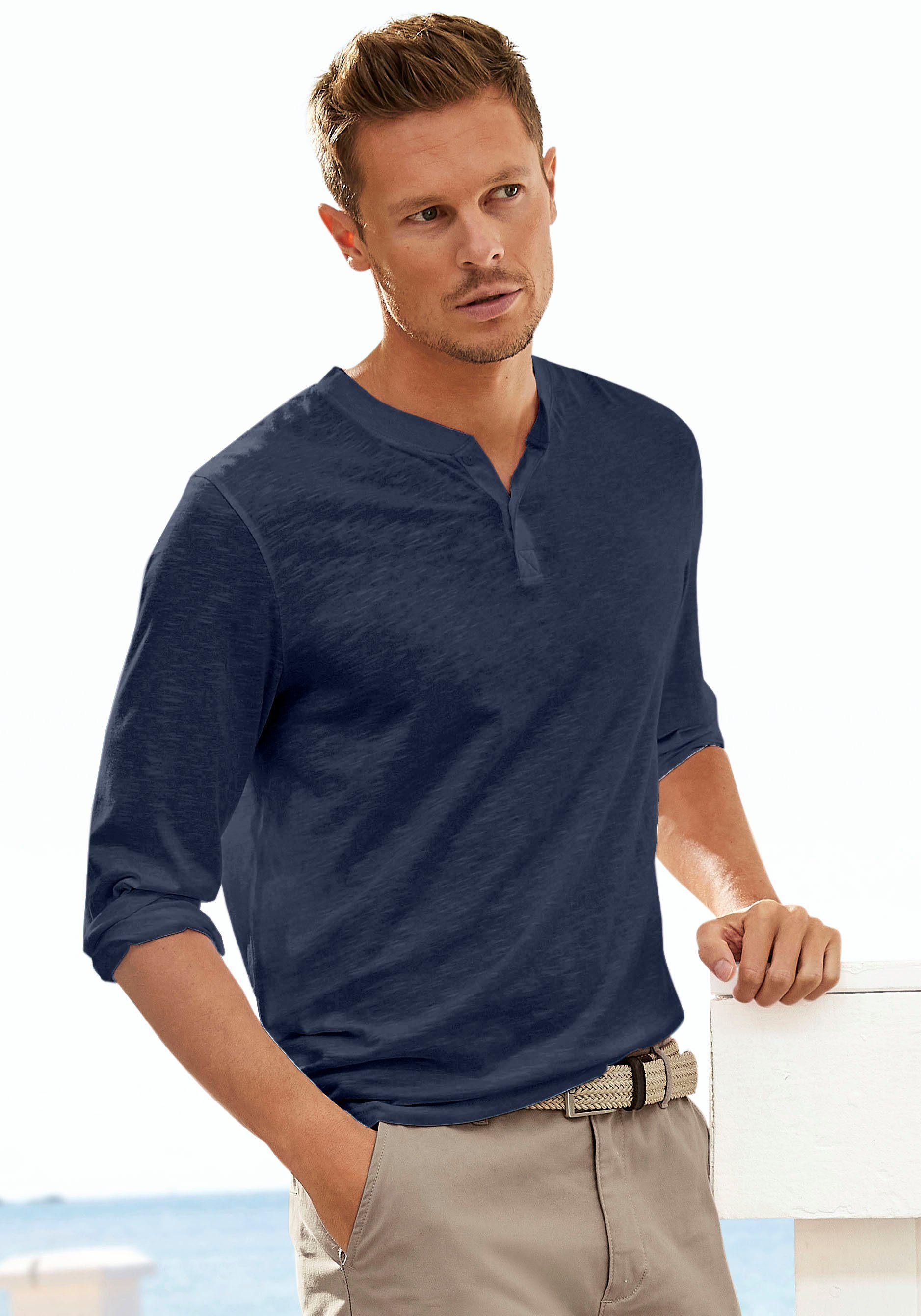 H.I.S Henleyshirt Langarm, Shirt mit Knopfleiste günstig online kaufen