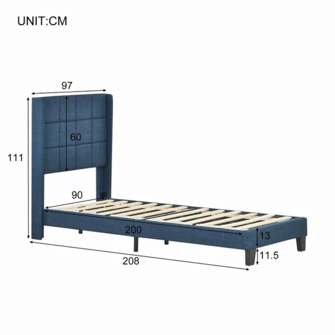 Odikalo Polsterbett gepolstert Kopfteil Lattenrost 90/140x200 cm Leinen Ein günstig online kaufen