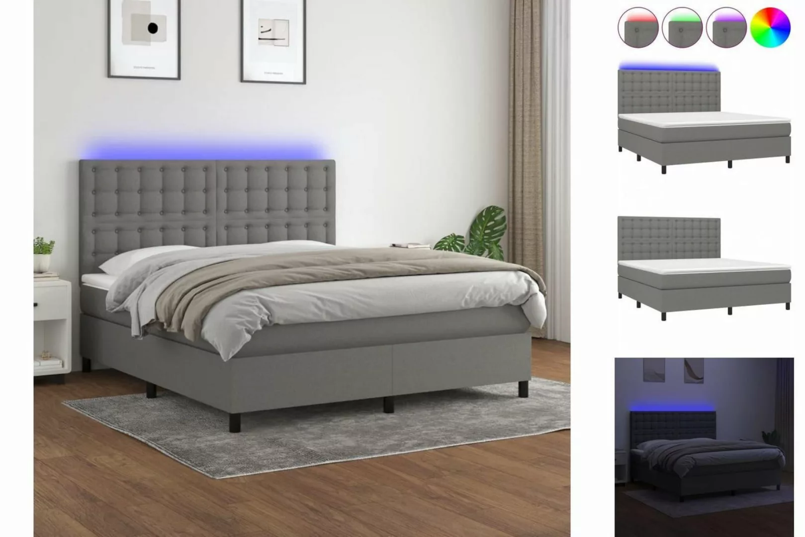 vidaXL Boxspringbett Bett Boxspringbett mit Matratze & LED Stoff (180 x 200 günstig online kaufen