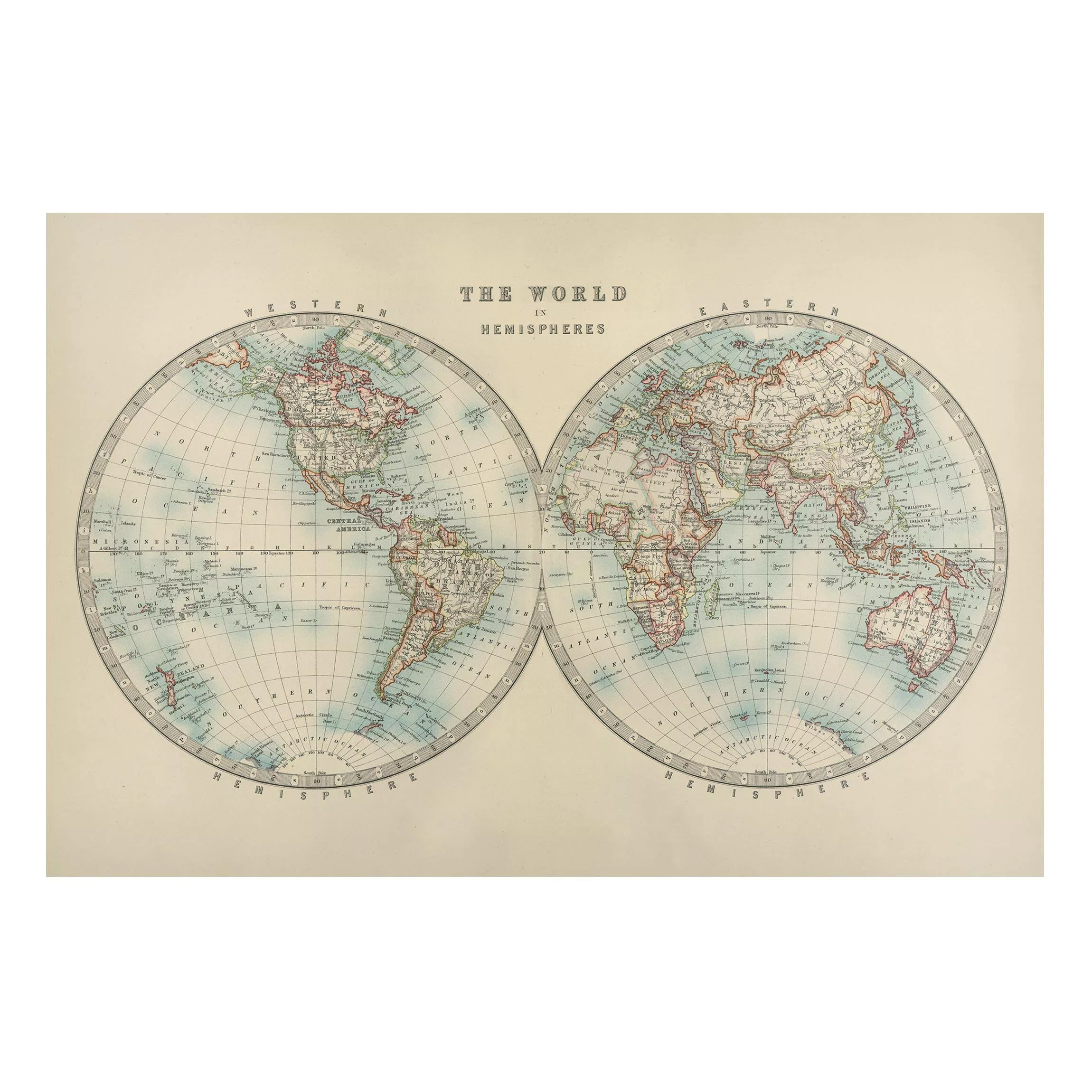 Magnettafel Spruch - Querformat 3:2 Vintage Weltkarte Die zwei Hemispheren günstig online kaufen