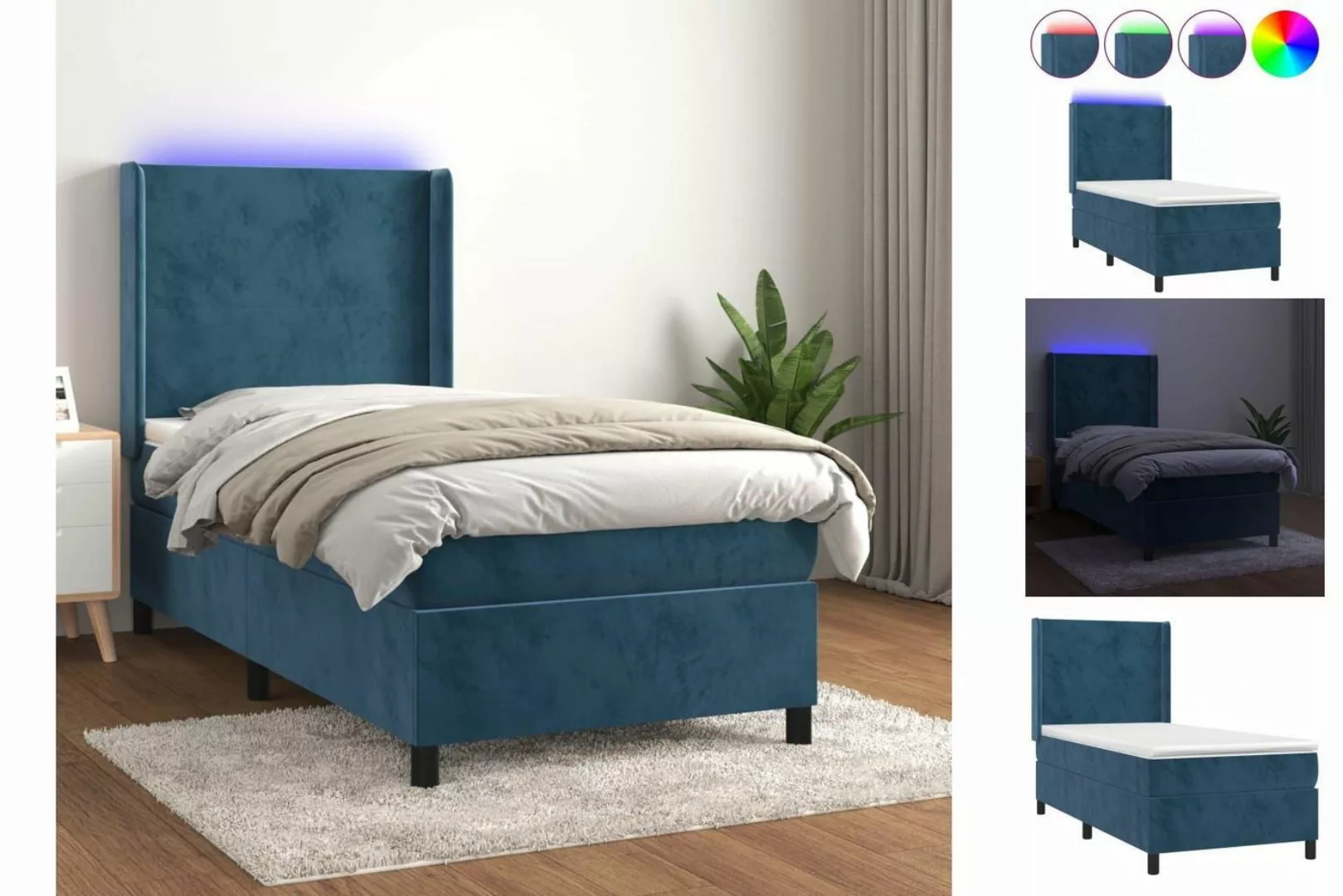 vidaXL Bettgestell Boxspringbett mit Matratze LED Dunkelblau 90x190 cm Samt günstig online kaufen