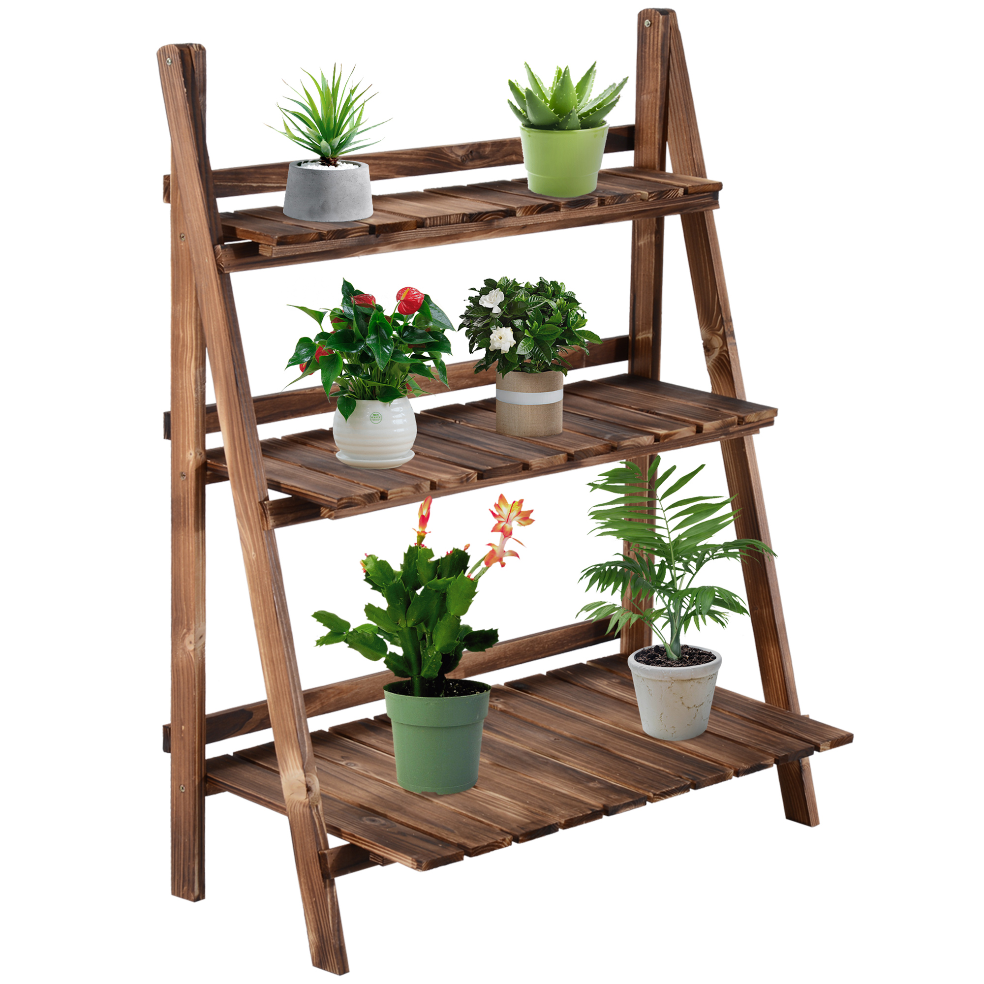 Outsunny Pflanzentreppe Blumenbank 3 Stufen Blumenregal aus Tannenholz dunk günstig online kaufen