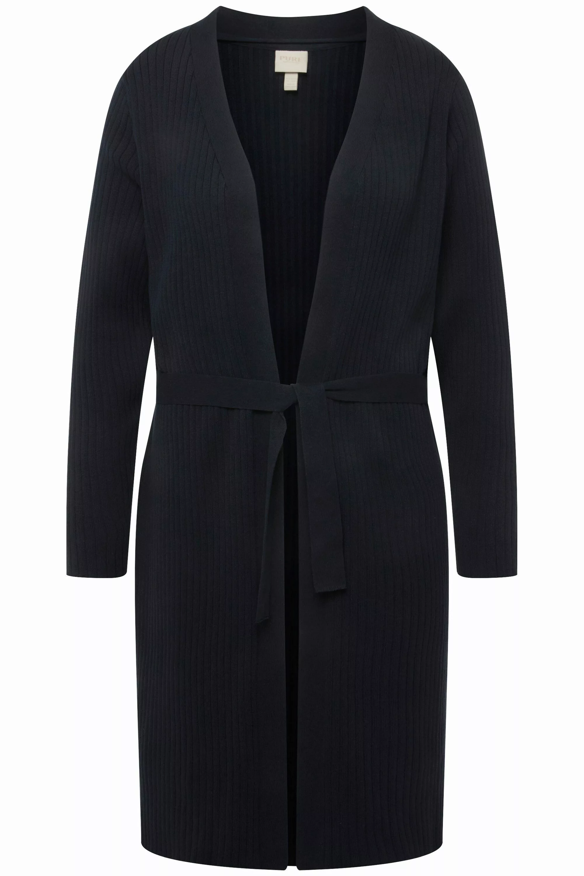 Ulla Popken Strickjacke Long-Strickjacke Rippstrick Bindegürtel günstig online kaufen