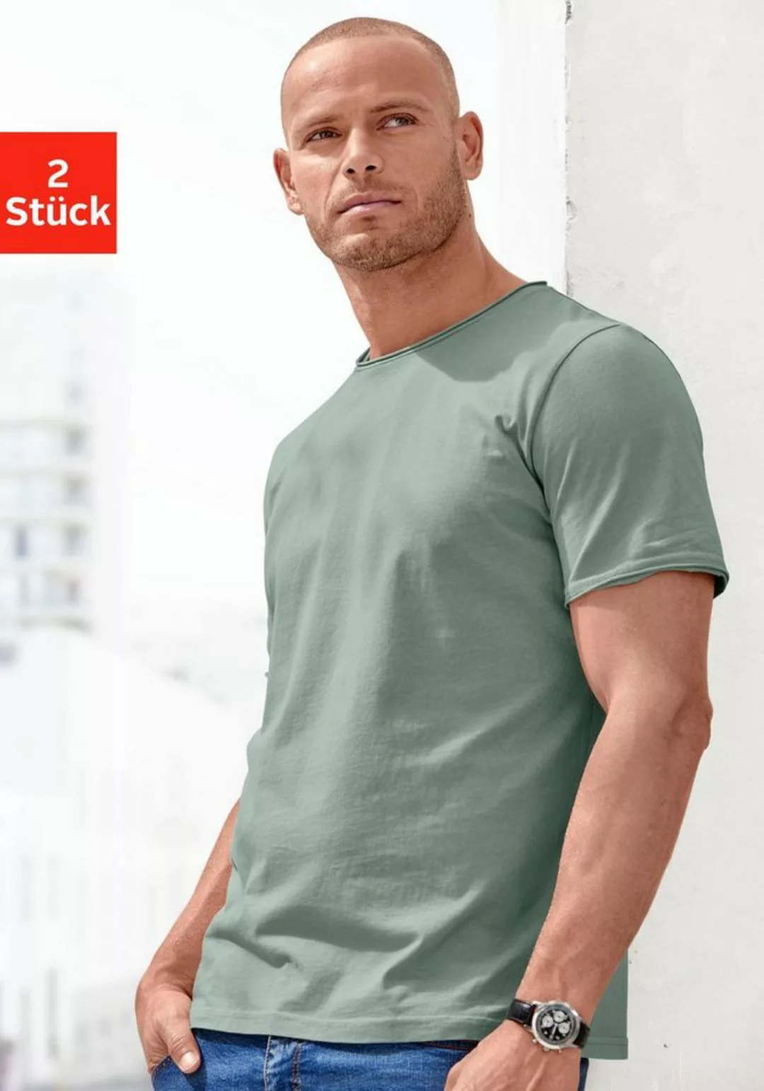 John Devin T-Shirt (Packung, 2) Regular Fit, Kurzarm, Freizeitshirt mit Run günstig online kaufen