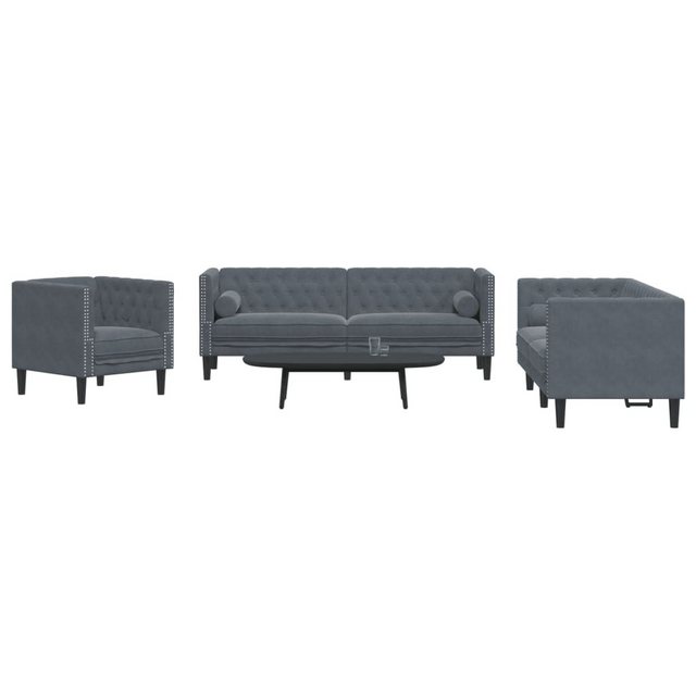 vidaXL 3-Tlg Chesterfield-Sofa-Set mit Nackenrollen Dunkelgrau Samt 2144870 günstig online kaufen