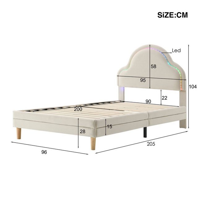 Ulife Polsterbett Kinderbett Einzelbett mit Wolkenform Kopfteil 90x200cm, w günstig online kaufen