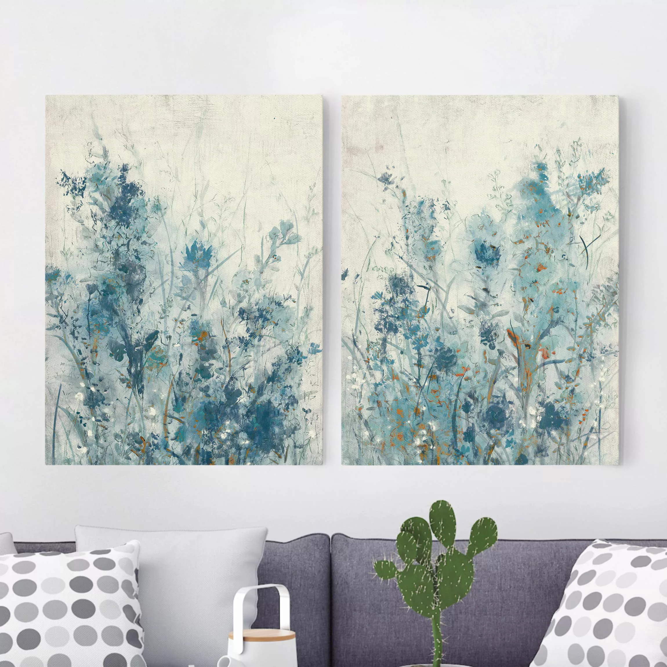 2-teiliges Leinwandbild Botanik - Hochformat Blaue Frühlingswiese Set I günstig online kaufen
