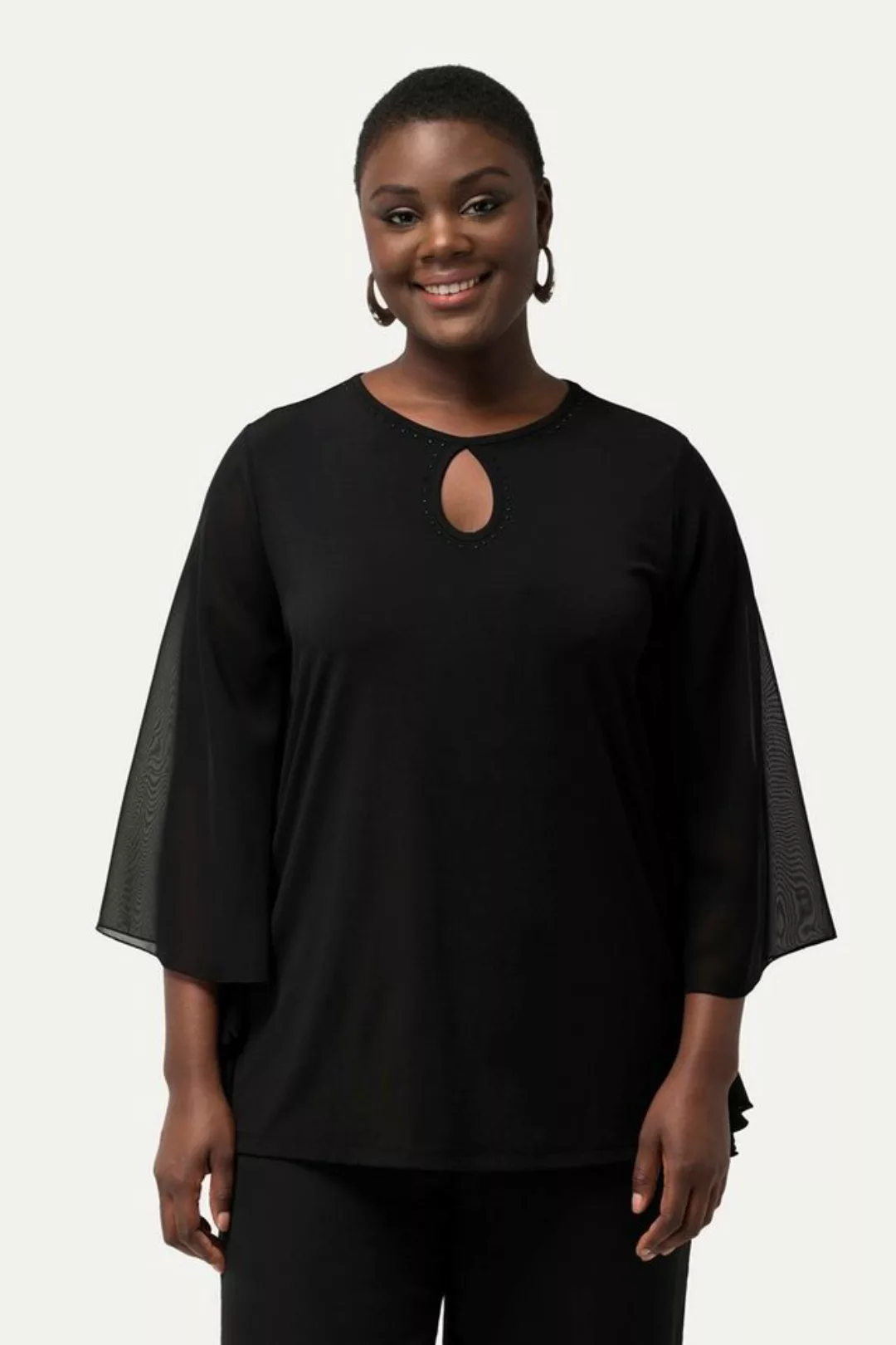 Ulla Popken Rundhalsshirt T-Shirt Ziersteine Rundhals Chiffon-Flügelärmel günstig online kaufen