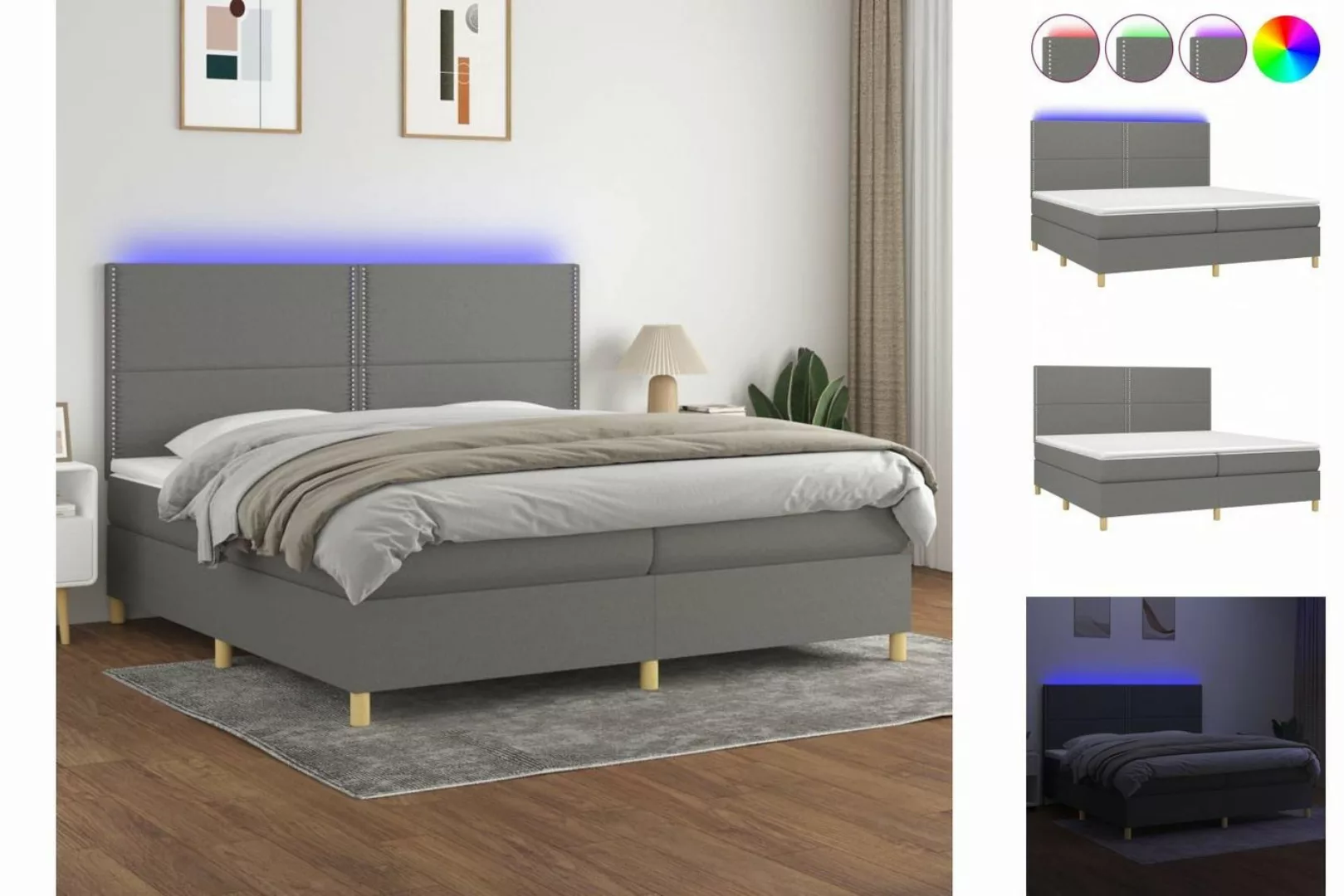 vidaXL Bettgestell Boxspringbett mit Matratze LED Dunkelgrau 200x200 cm Sto günstig online kaufen