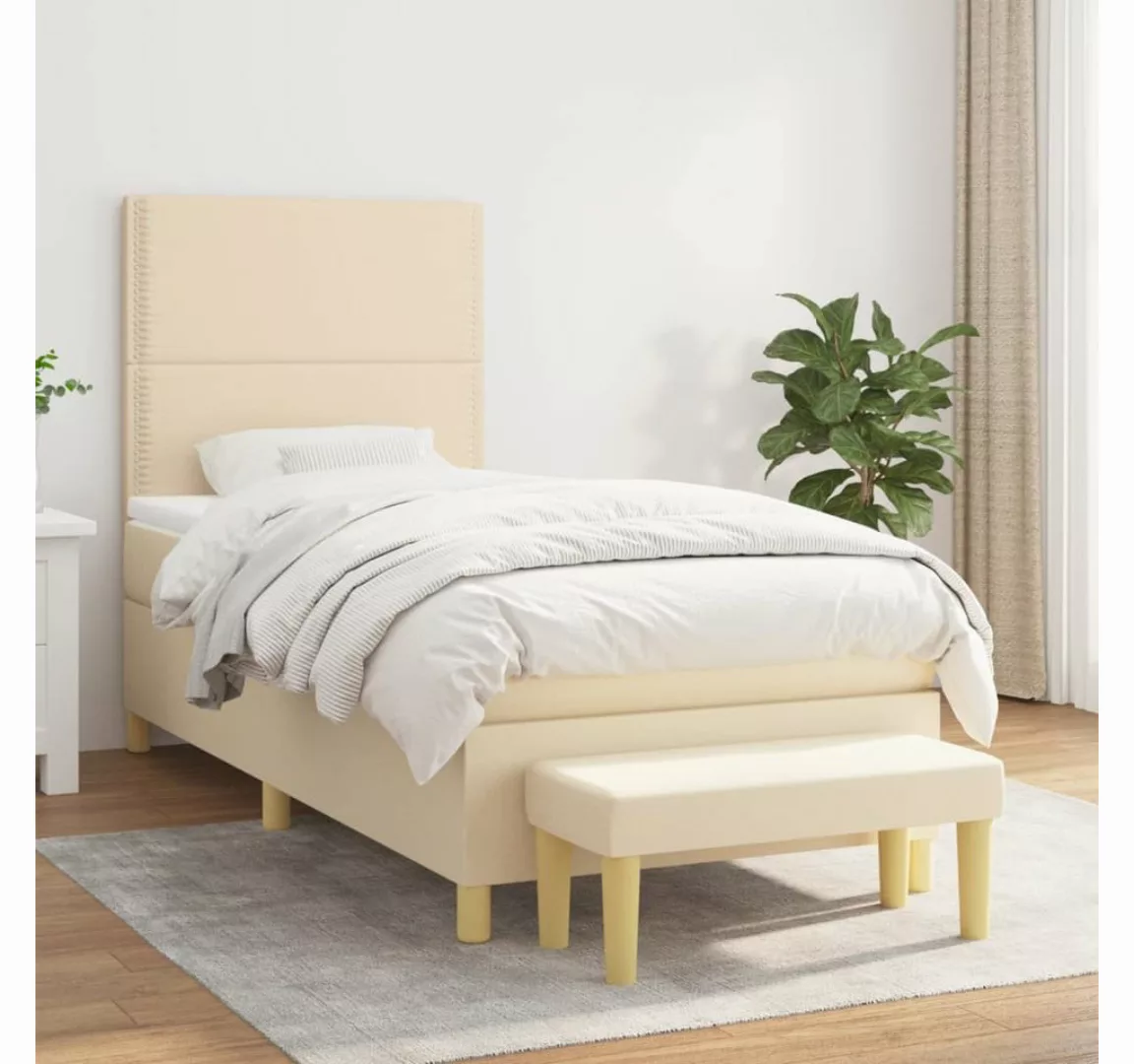 vidaXL Boxspringbett Boxspringbett mit Matratze Creme 80x200 cm Stoff Bett günstig online kaufen