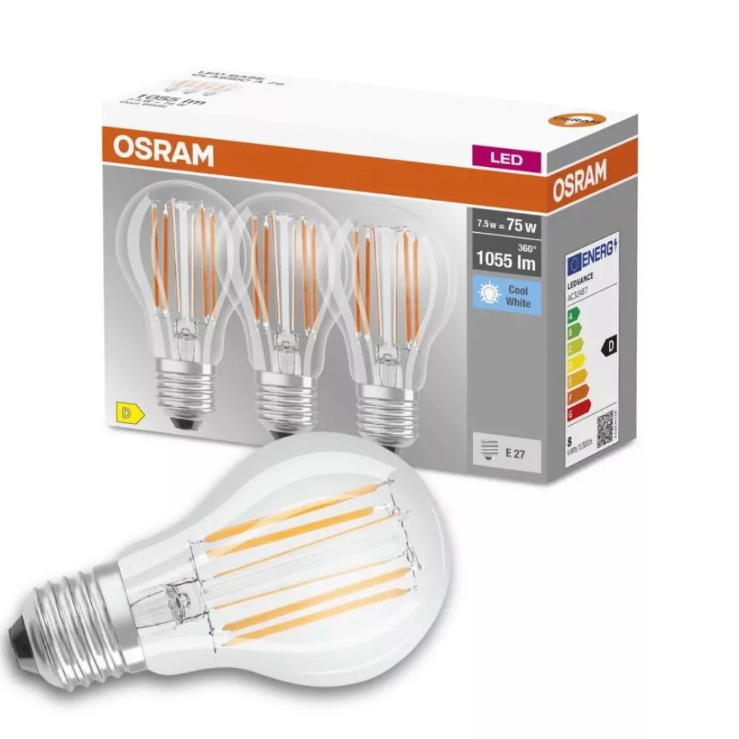 Osram LED Lampe ersetzt 75W E27 Birne - A60 in Transparent 7,5W 1055lm 4000 günstig online kaufen