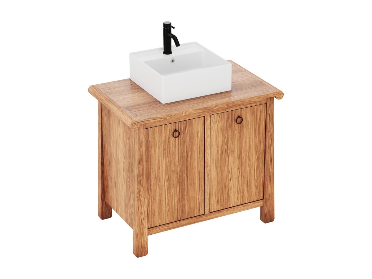 Waschbeckenunterschrank mit Waschbecken - Teakholz - 90 cm - TINDAKI günstig online kaufen