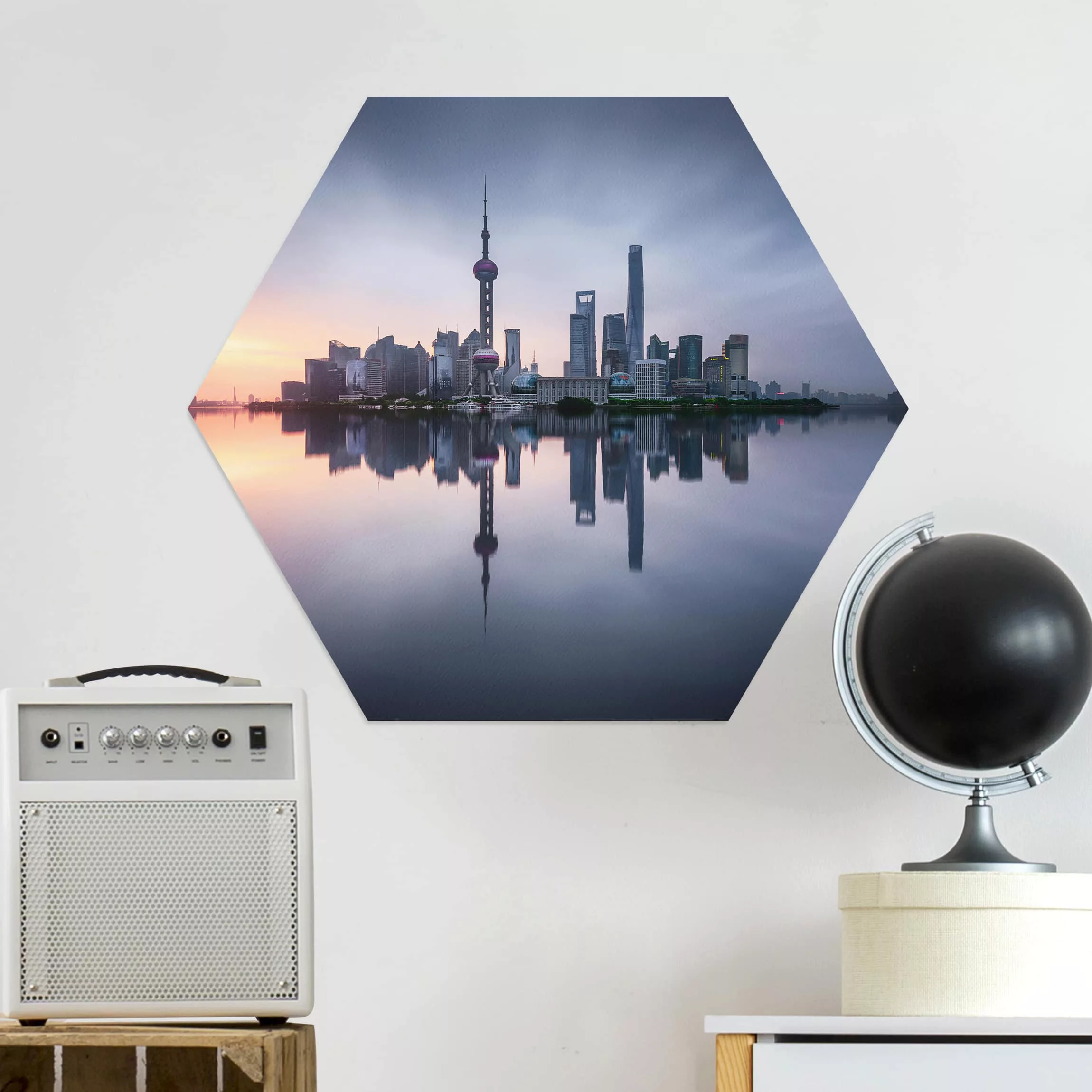 Hexagon-Alu-Dibond Bild Architektur & Skyline Shanghai Skyline Morgenstimmu günstig online kaufen