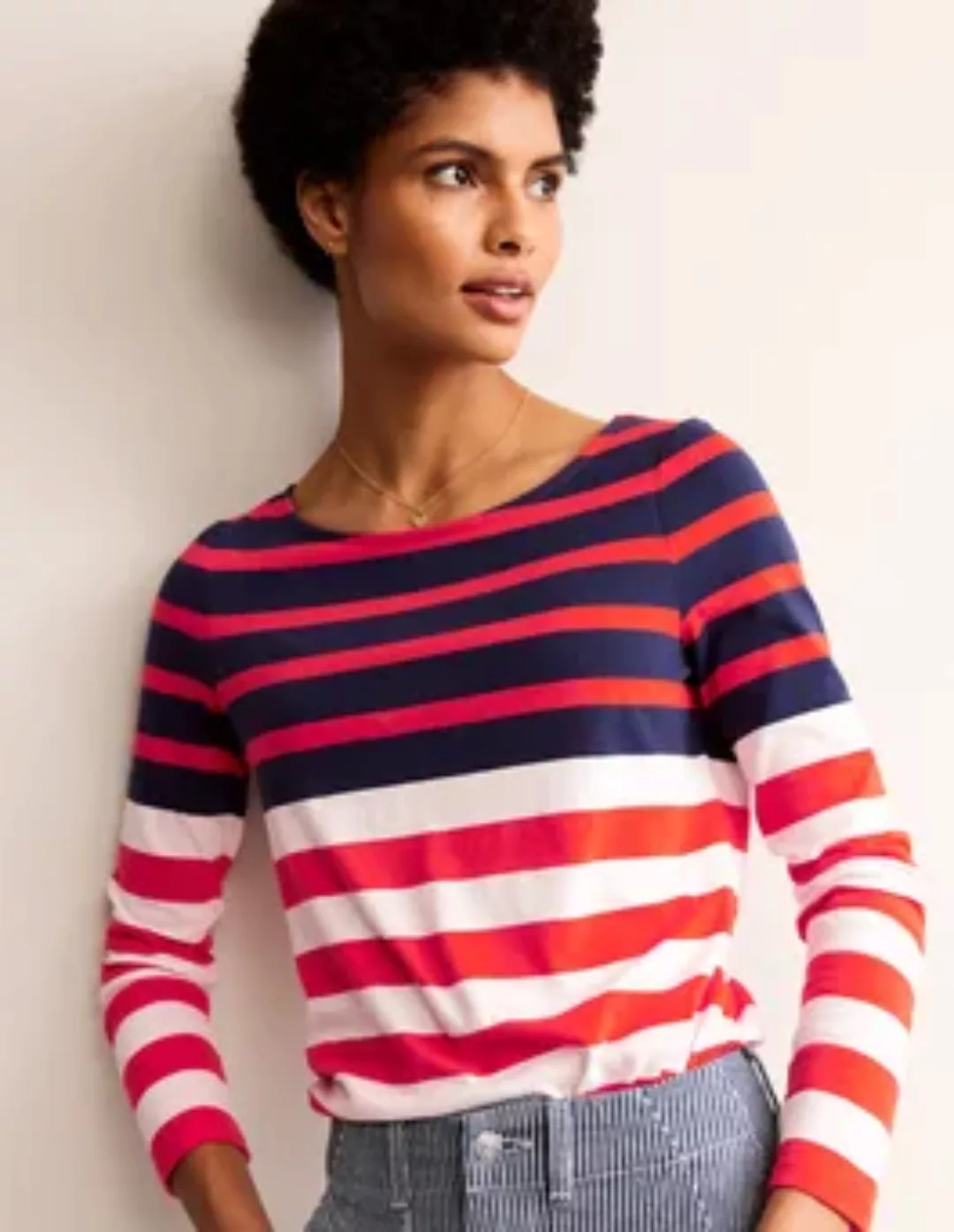 Ella Bretonshirt mit langen Ärmeln Damen Boden, Naturweiß, Marineblau Rot günstig online kaufen