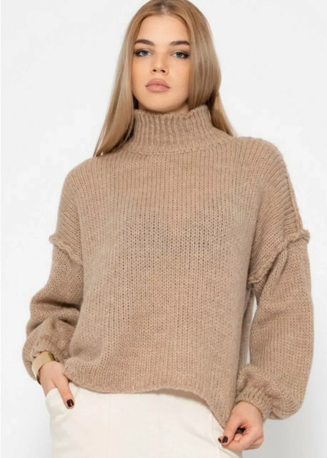 SASSYCLASSY Strickpullover Rollkragenpullover Damen mit Ziernähten Elegant günstig online kaufen