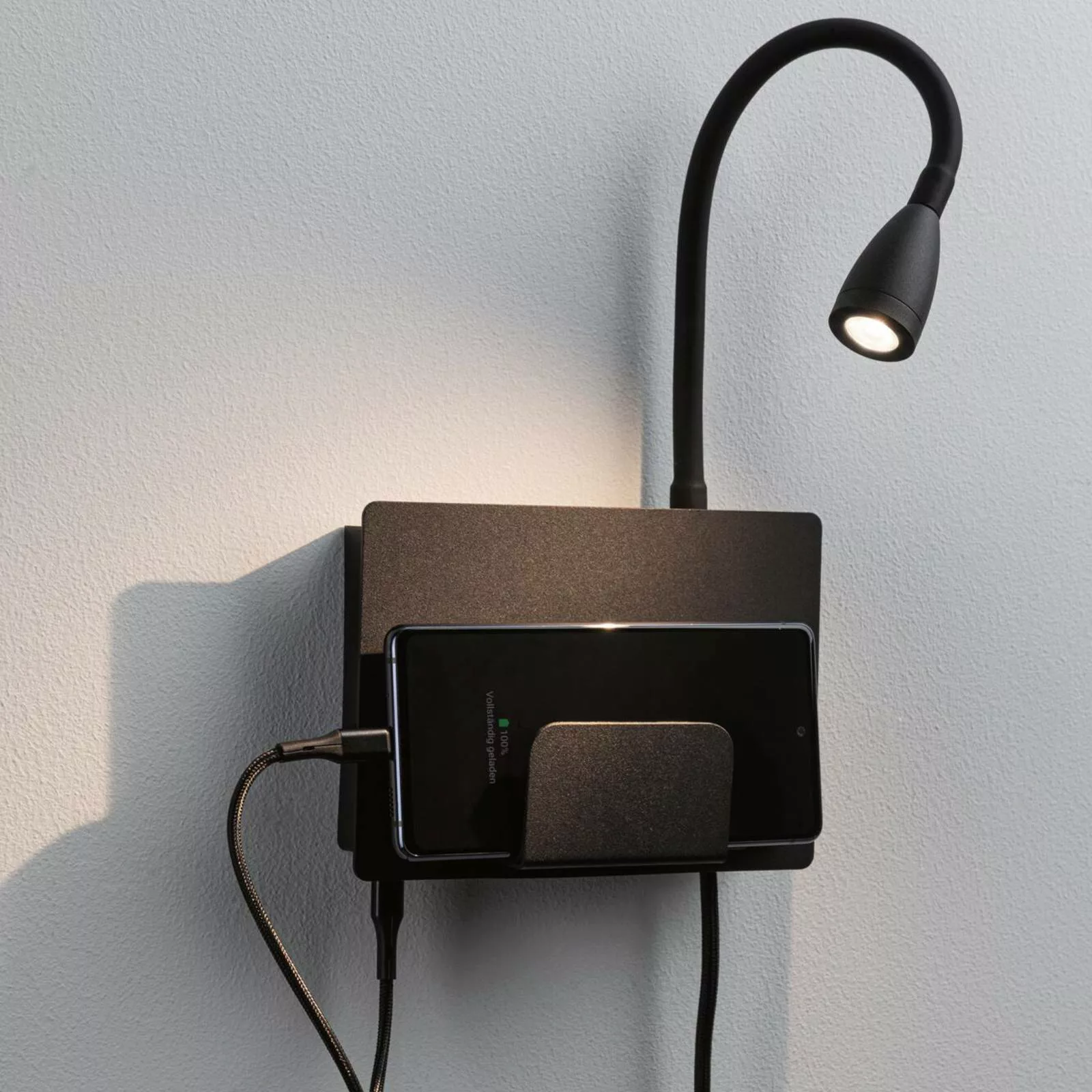 Paulmann Halina USB LED-Wandlampe, Flexarm schwarz günstig online kaufen