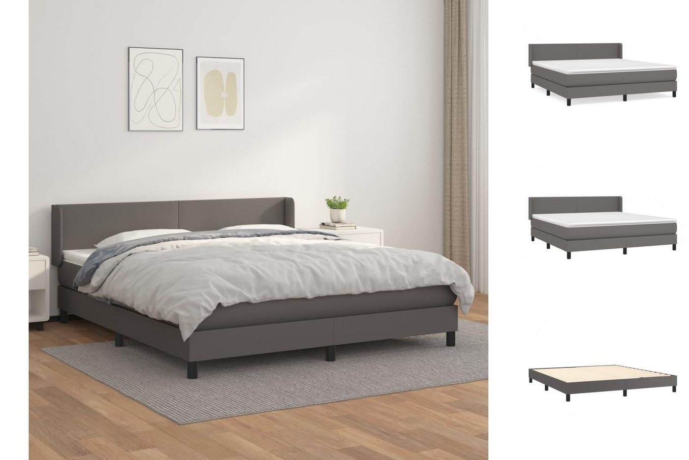 vidaXL Bettgestell Boxspringbett mit Matratze Grau 160x200 cm Kunstleder Be günstig online kaufen