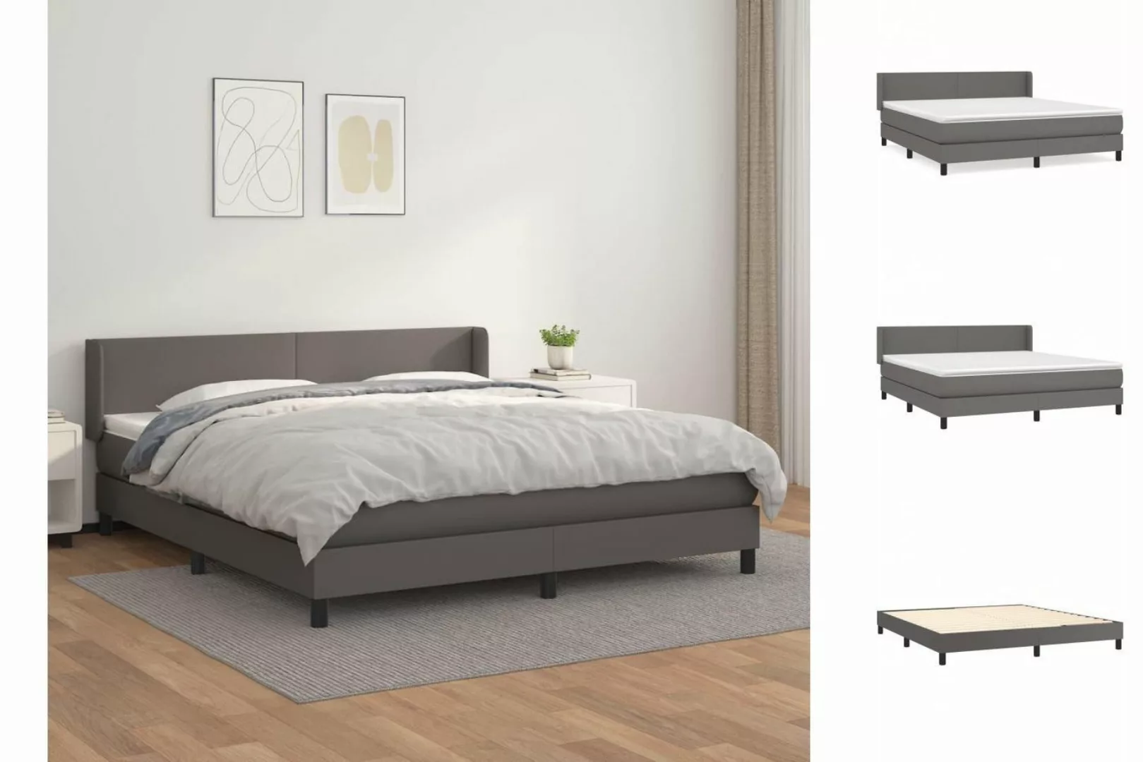 vidaXL Bettgestell Boxspringbett mit Matratze Grau 160x200 cm Kunstleder Be günstig online kaufen