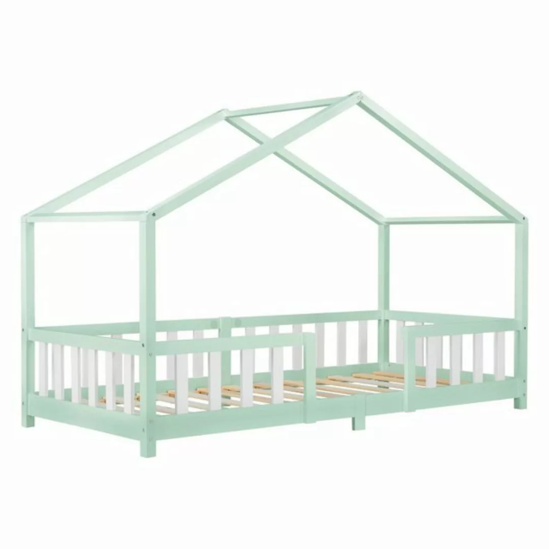 en.casa Kinderbett, »Treviolo« Haus-Optik mit Rausfallschutz 90x200 cm Mint günstig online kaufen