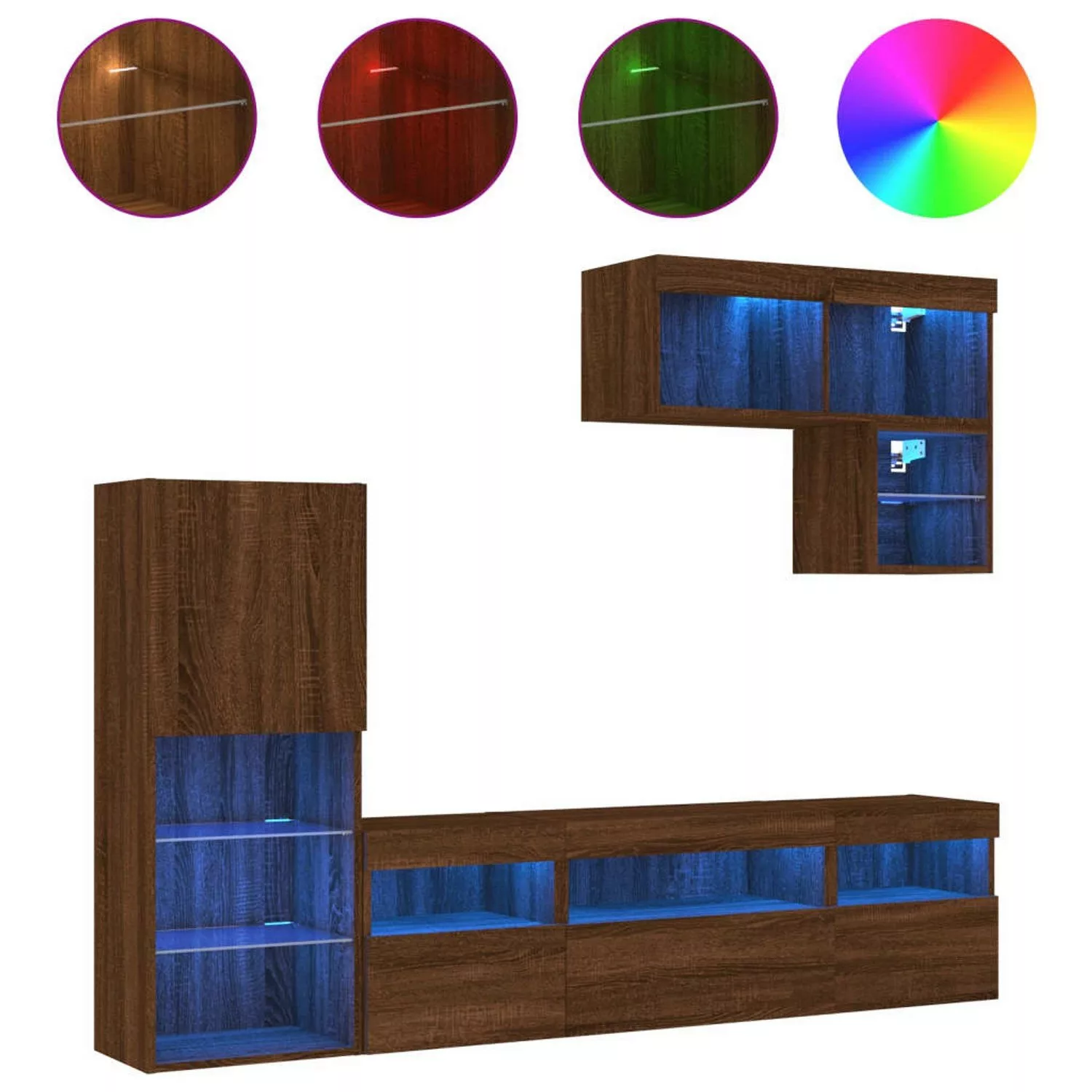 vidaXL 6-tlg. Wohnwand mit LED-Beleuchtung Braun Eichen-Optik  Modell 4 günstig online kaufen