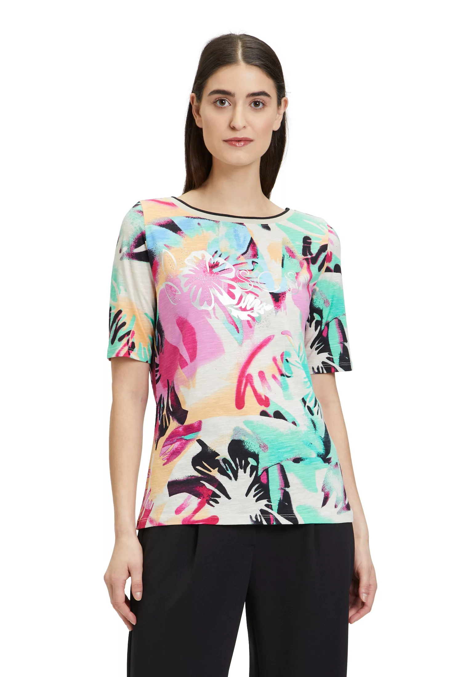 Betty Barclay Kurzarmshirt "Betty Barclay Basic Shirt mit Print", Rippbündc günstig online kaufen