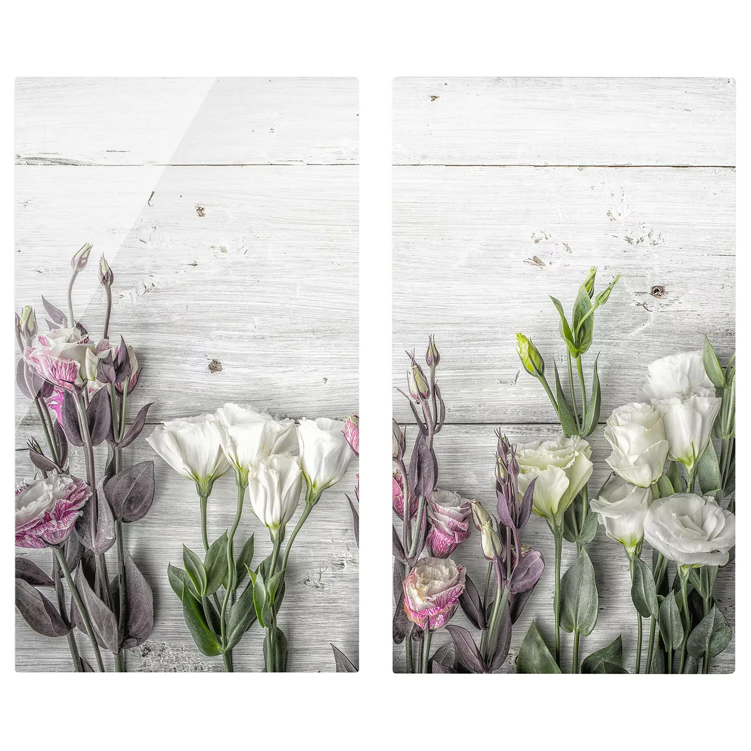 2-teilige Herdabdeckplatte Glas Blumen Tulpen-Rose Shabby Holzoptik günstig online kaufen