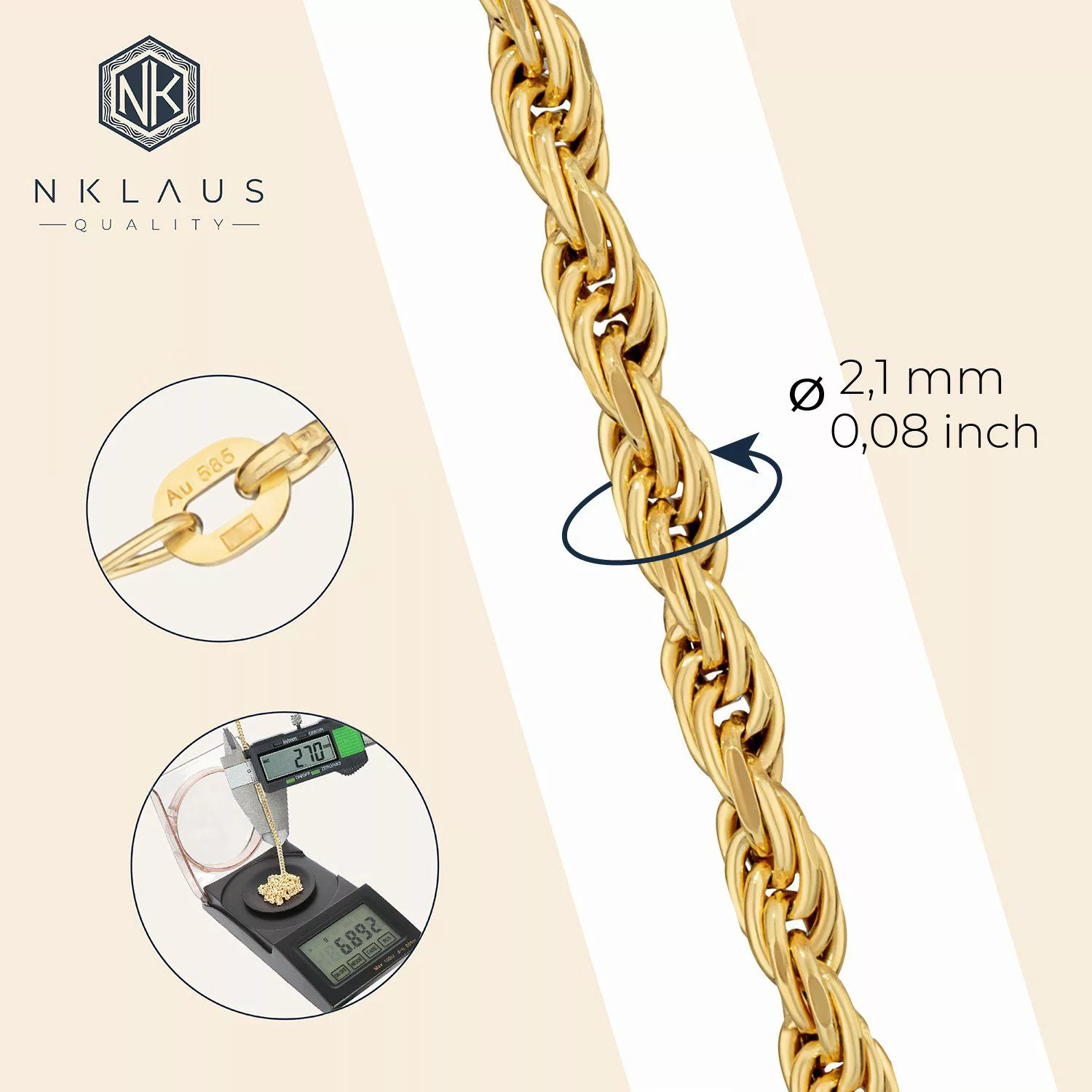 NKlaus Armkette 19cm Armband Zopfkette 585 günstig online kaufen
