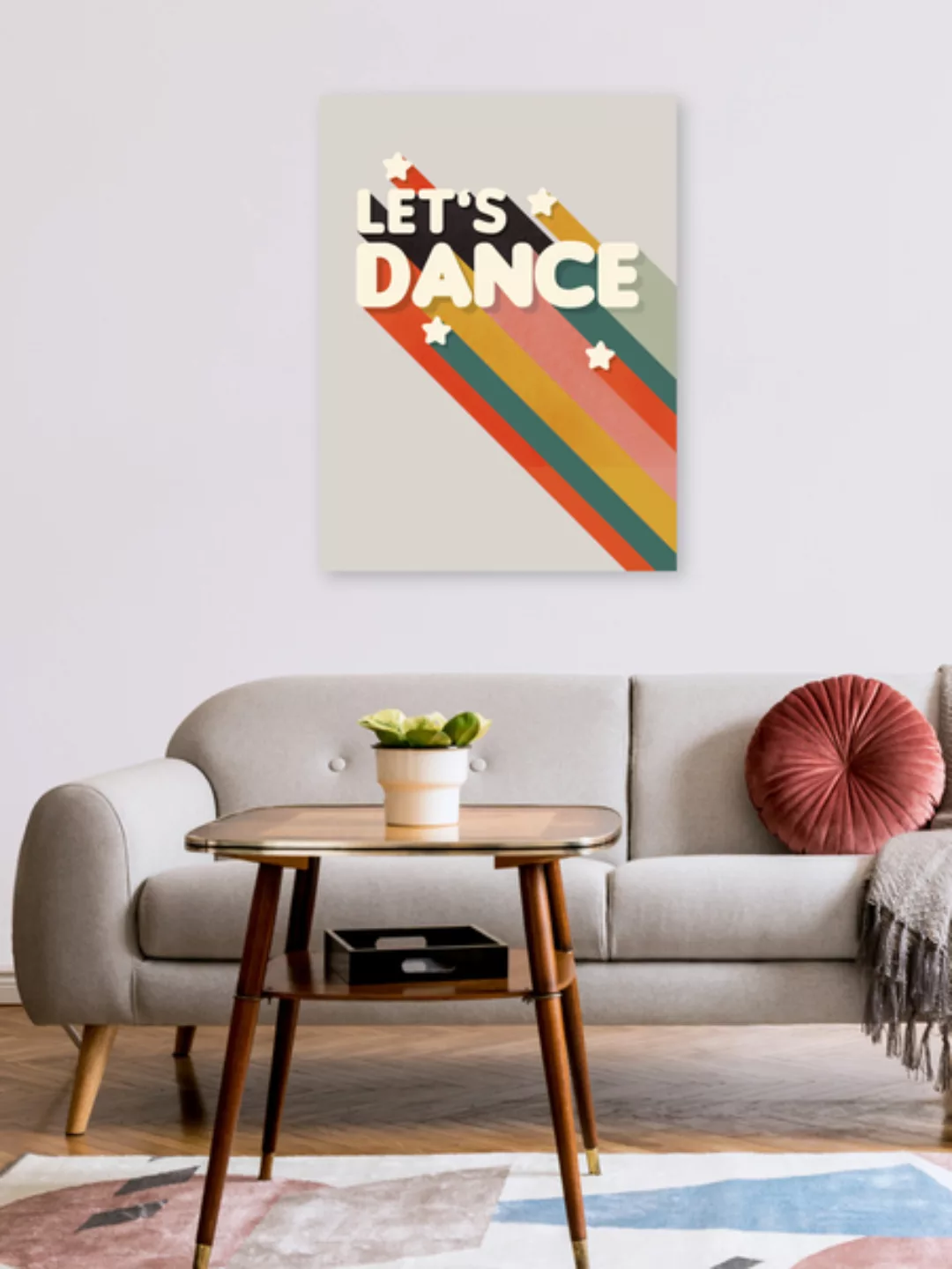 Poster / Leinwandbild - Let's Dance - Retro Rainbow Typography günstig online kaufen