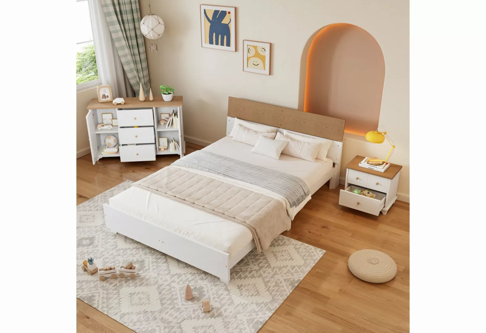 REDOM Holzbett Erwachsenenbett Doppelbett Paneelbett Gästebett (Komplettsch günstig online kaufen