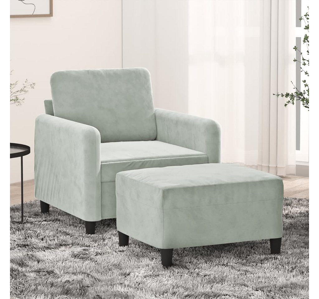 vidaXL Sofa Sessel mit Hocker 60 cm Samt, Hellgrau günstig online kaufen