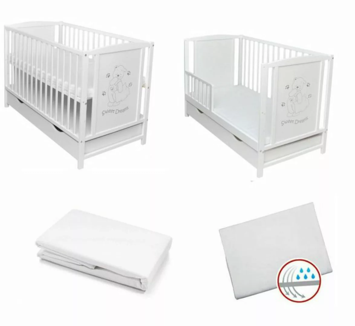 Dedstore-Baby Kinderbett mit Matratze 120x60cm Komplett Set Weiß Sweet Drea günstig online kaufen