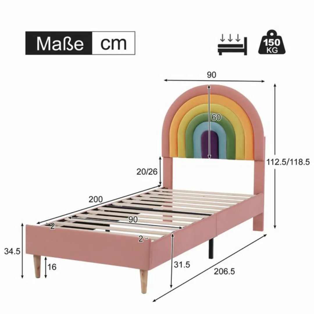 Odikalo Polsterbett Regenbogen Lattenrost verstellbar Kopfteil Samt Beige/R günstig online kaufen