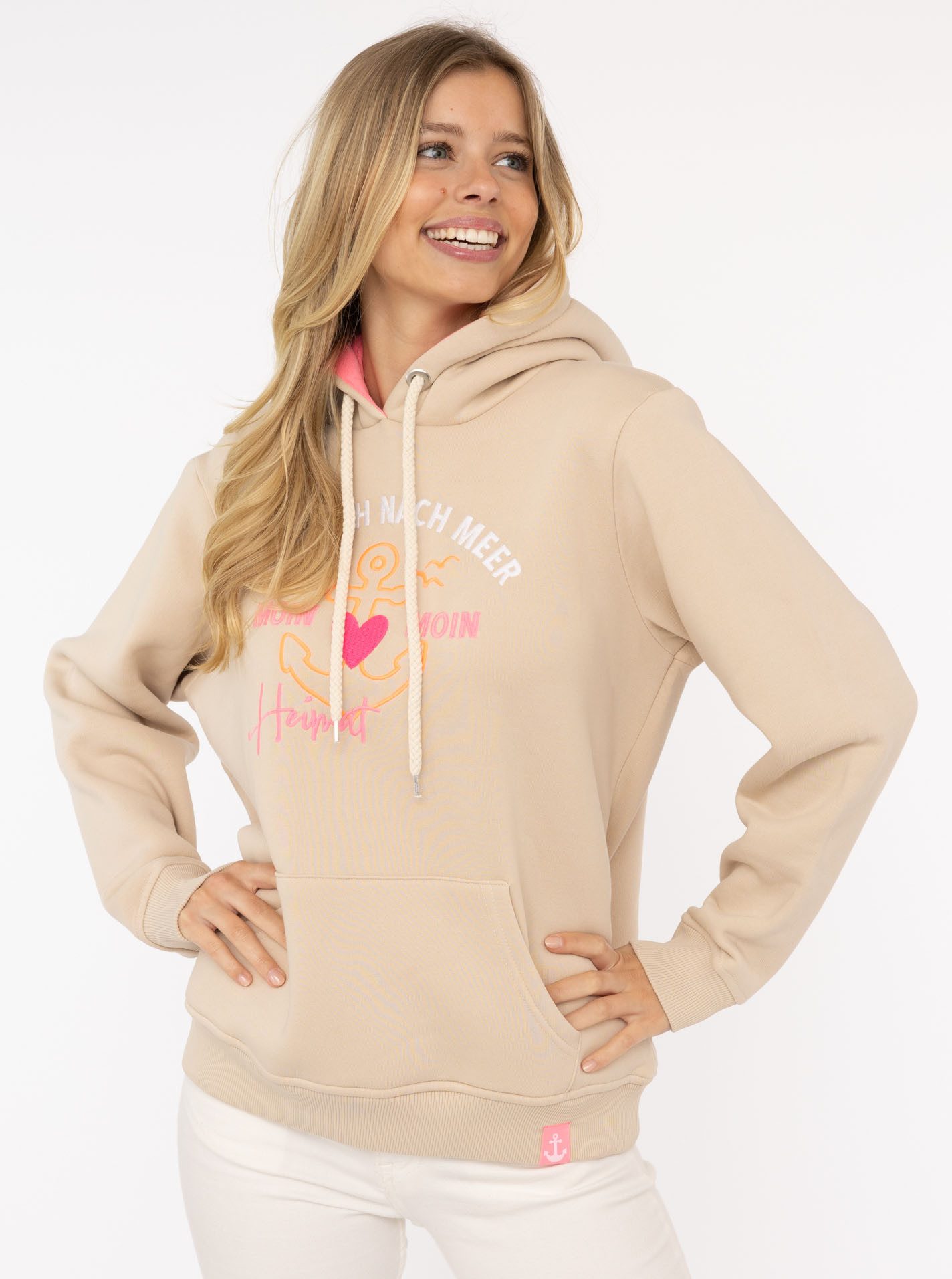 Zwillingsherz Hoodie ""Fernweh nach Meer"", mit maritimer Stickerei, Kängur günstig online kaufen