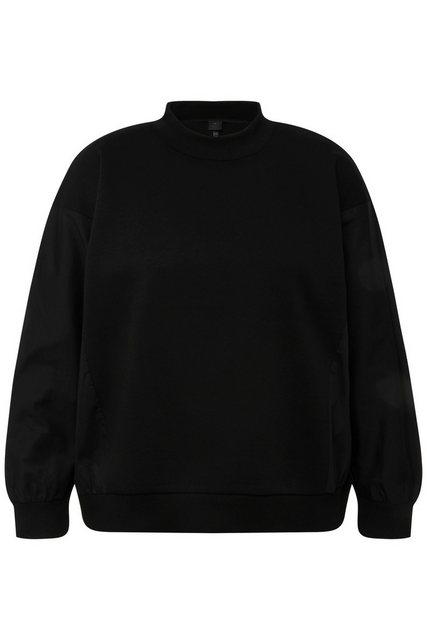 Ulla Popken Sweatshirt Sweatshirt Popeline-Einsatz Rundhals günstig online kaufen