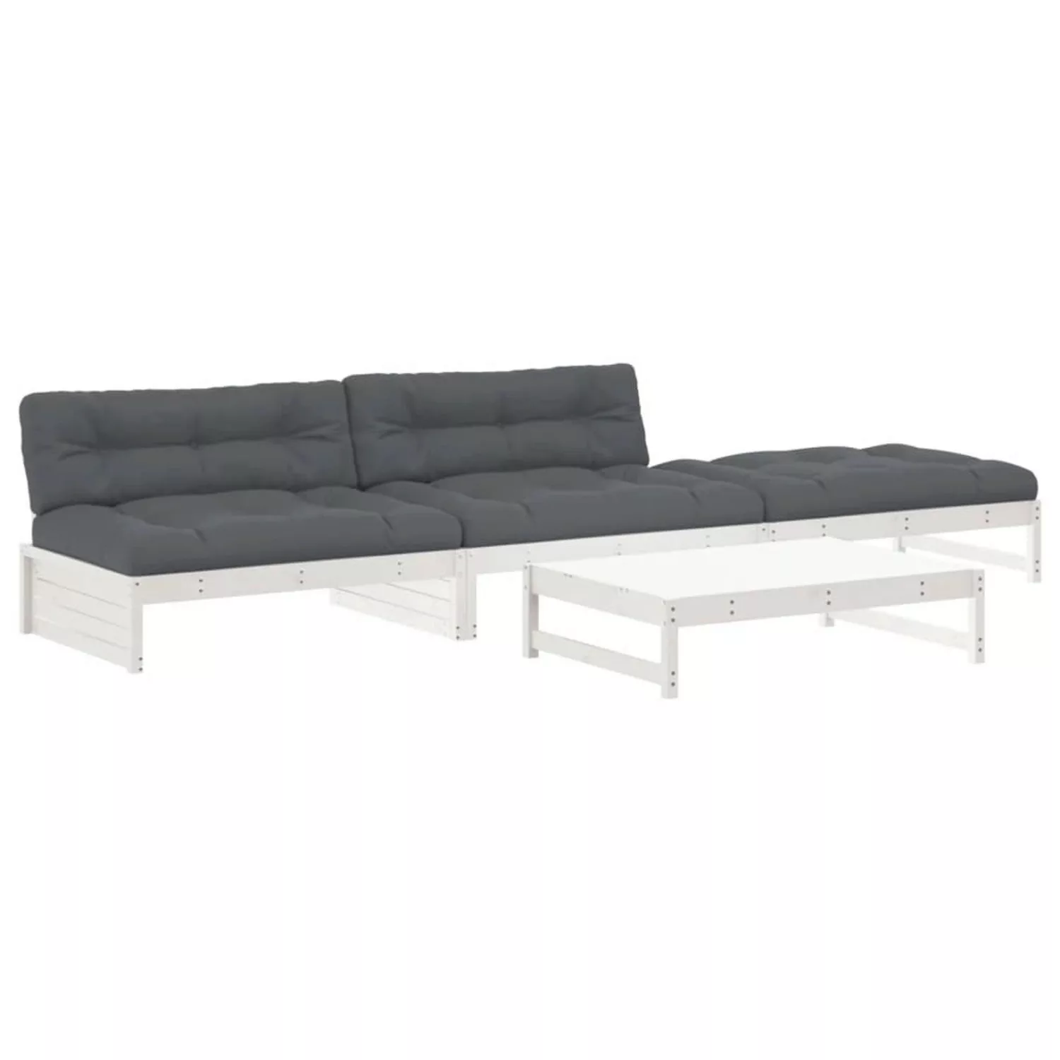 vidaXL 4-tlg Garten-Lounge-Set mit Kissen Weiß Massivholz Modell 2 günstig online kaufen