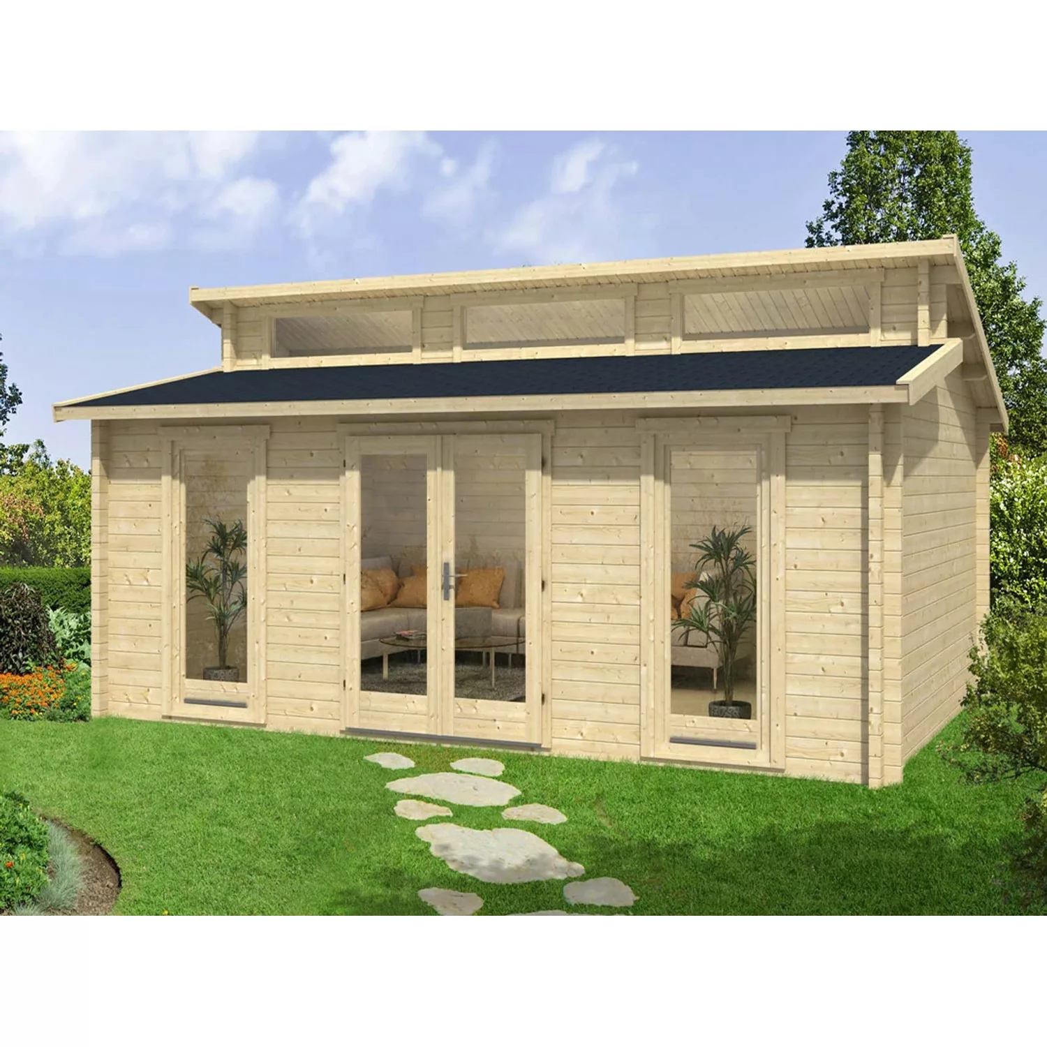 Alpholz Gartenhaus Narvig C Pultdach 598 cm x 442 cm Braun günstig online kaufen