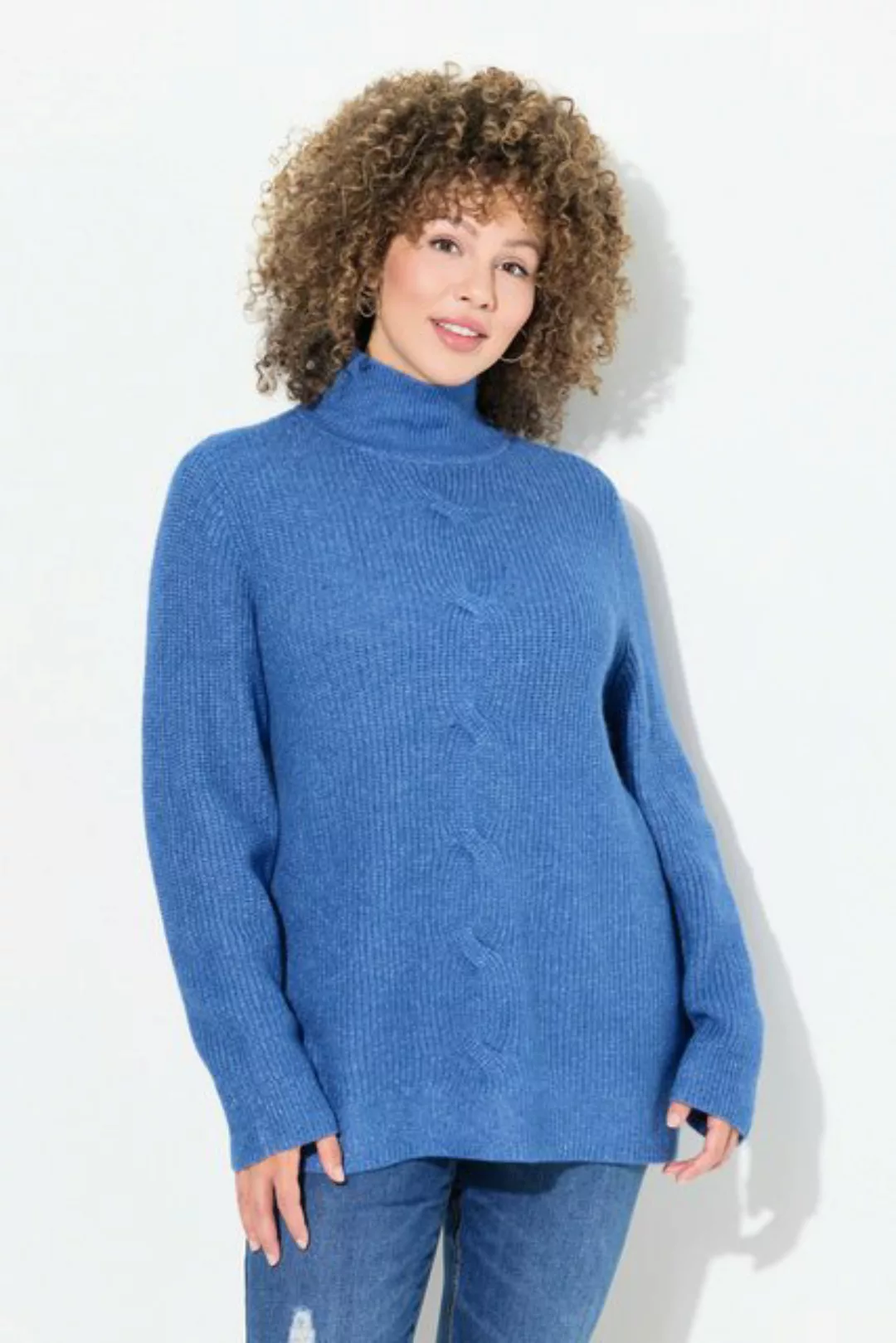 Ulla Popken Strickpullover Pullover Zopfmuster Stehkragen Langarm günstig online kaufen