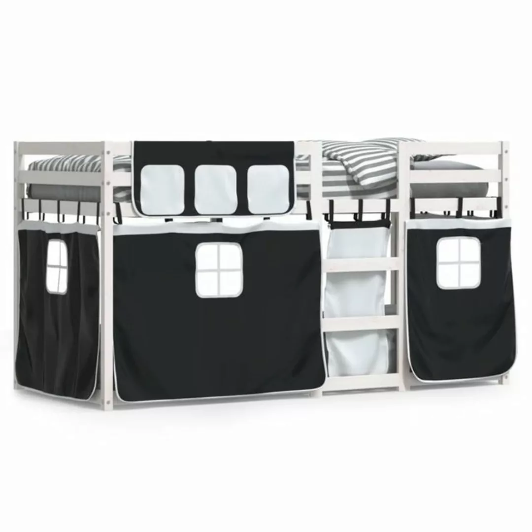 vidaXL Bett Etagenbett mit Vorhängen Weiß & Schwarz 75x190 cm Kiefernholz günstig online kaufen