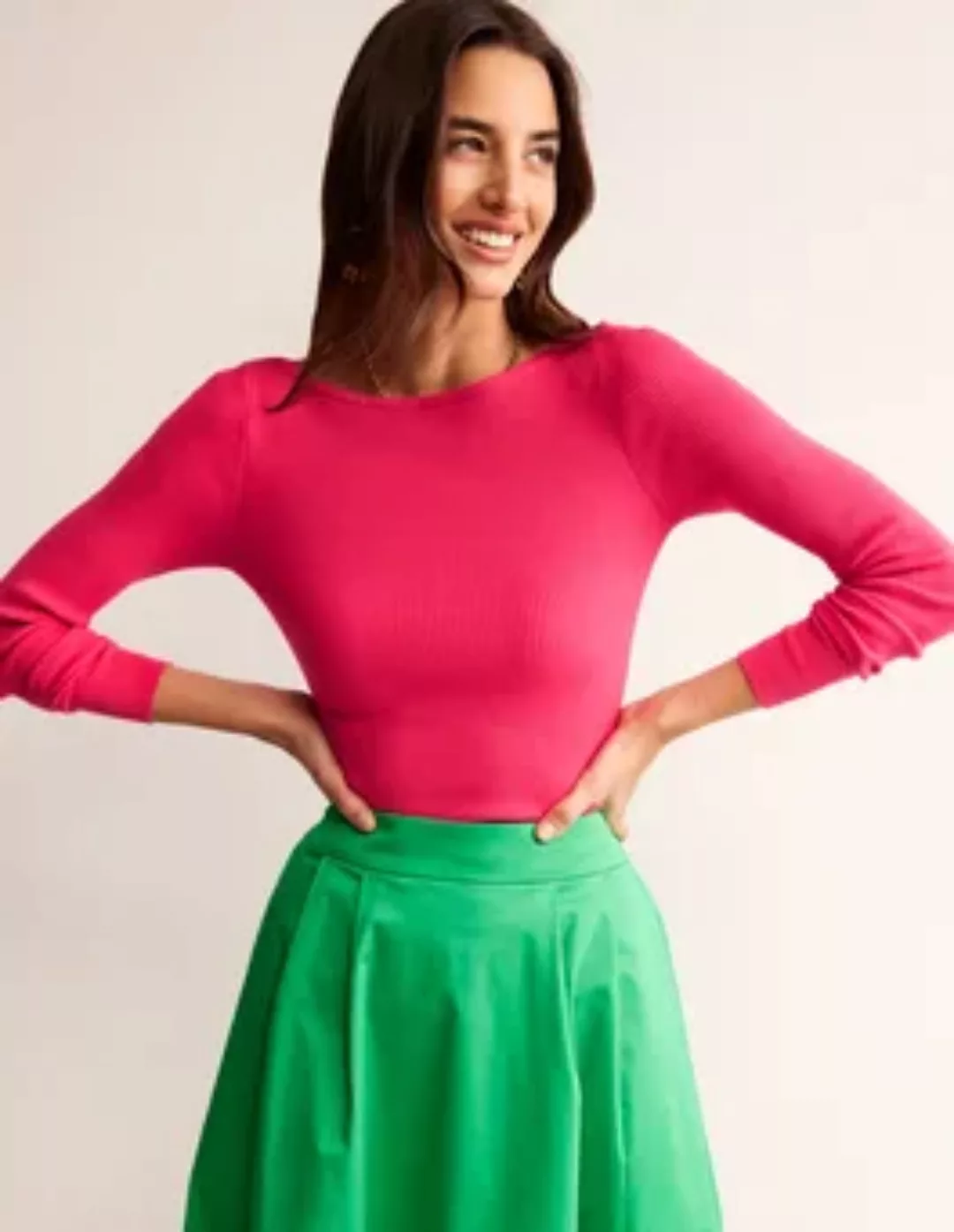 Pullover aus Baumwoll-Rippstrick mit U-Boot-Ausschnitt Damen Boden, Rosa ne günstig online kaufen
